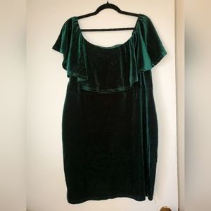 Green Velvet Off Shoulder Mini Dress